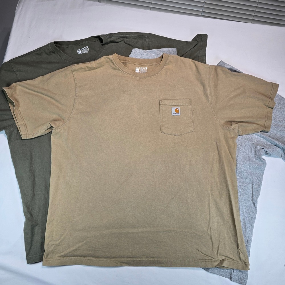 Carhartt 3 Pack Loose Fit K87 Pocket T-Shirts Mens 2XL Olive Tan Gray Bundle